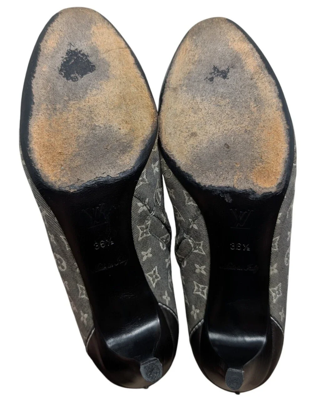 Louis Vuitton Mini Lin Denim Silver LV Monogram Knee High Boots Size EU 36.5